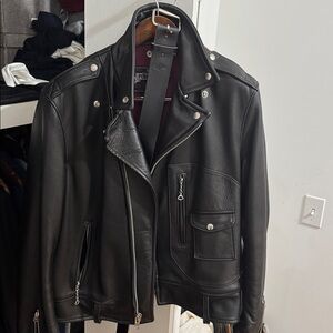 Schott NYC Black Leather Jacket with Textured Finish. No flaws. Belt included